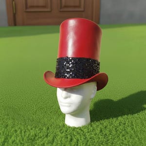 Handmade Red Leather Ringmaster Top Hat Steampunk Circus Cosplay Statement Headwear