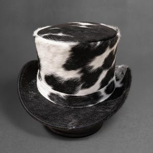Handmade Hair On Cowhide Leather Top Hat Steampunk Western Style  One of a Kind