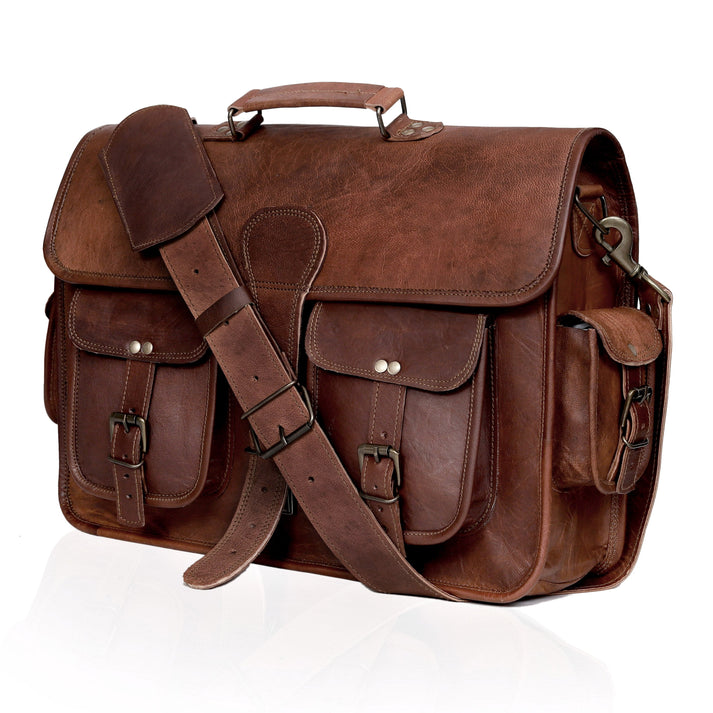LEATHER MESSENGER LAPTOP BAG  SMALL