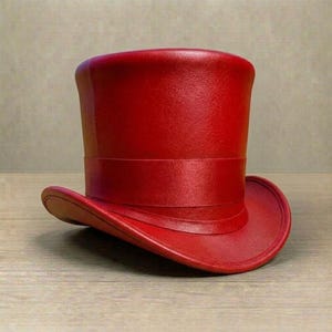 Handmade Red Leather Steampunk Top Hat Victorian Mad Hatter Cosplay Festival Hat