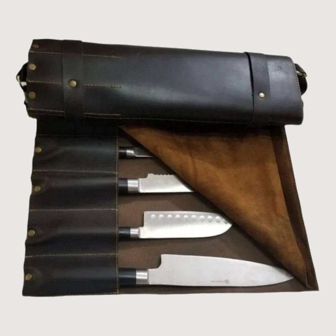 Brown Leather Knife Roll for Culinary Kits