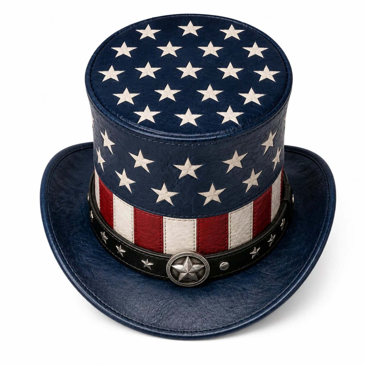 American Flag Leather Top Hat Patriotic Cowboy Western Costume Steampunk Hat