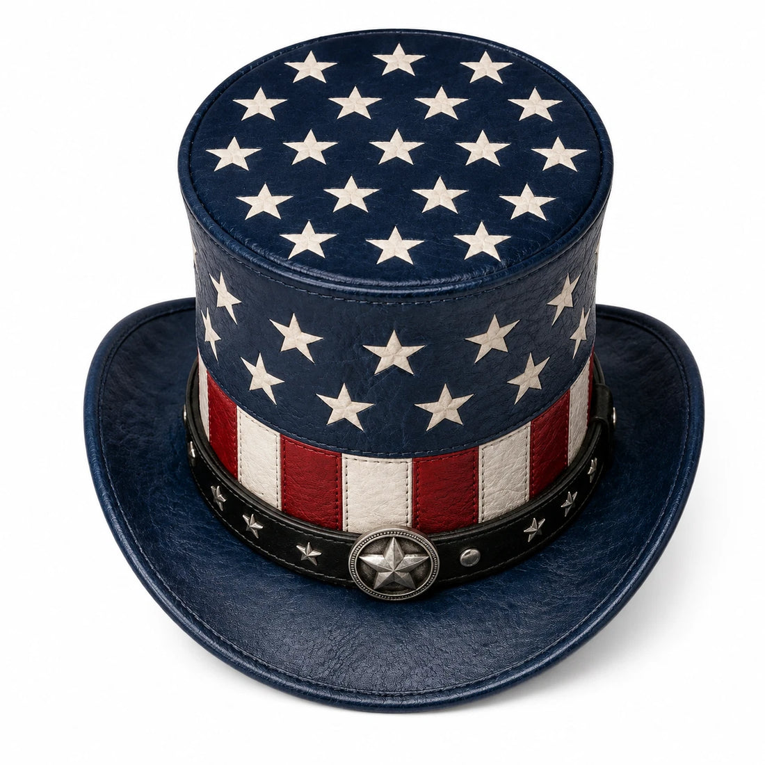 American Flag Leather Top Hat Patriotic Cowboy Western Costume Steampunk Hat