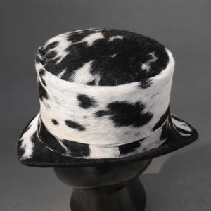 Handmade Hair On Cowhide Leather Top Hat Steampunk Western Style  One of a Kind