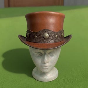 Handmade Brown Leather Top Hat Steampunk Vintage Gothic Cosplay Hat