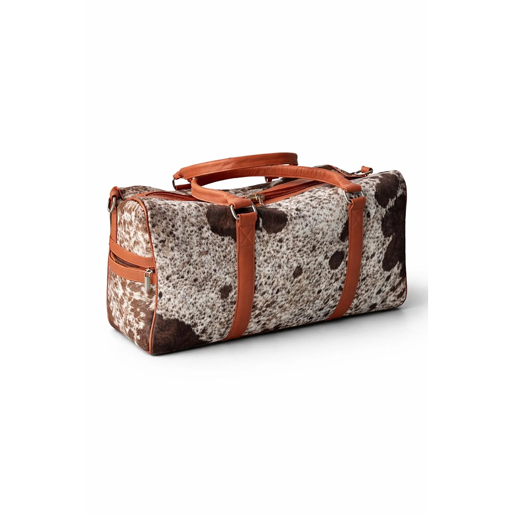HairOn Cowhide Tan and white Duffle Bag  Handmade Leather Weekender