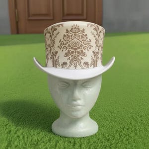 Handmade White Damask Leather Top Hat Victorian Steampunk Costume