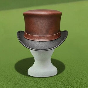 Handmade Brown  Black Leather Top Hat Victorian Steampunk Gothic Cosplay Hat