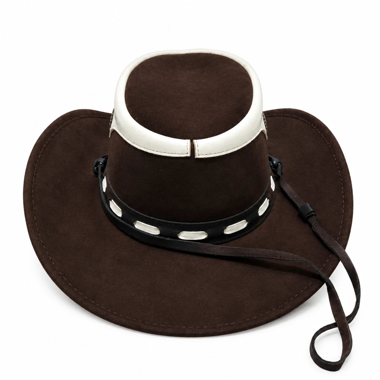 Premium Brown Leather Cowboy Hat Festival Gothic Western Hat Chin Strap