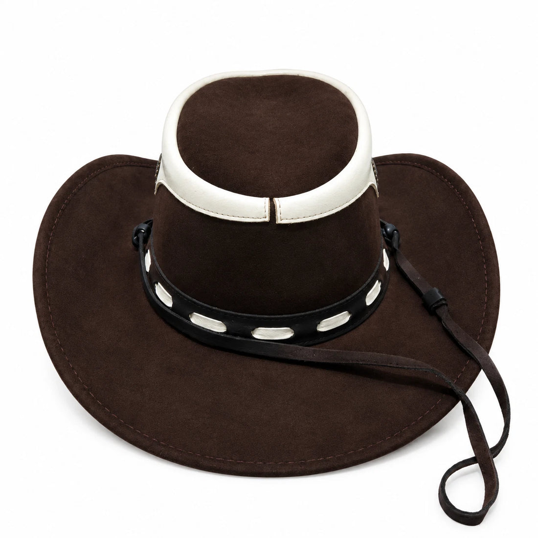 Premium Brown Leather Cowboy Hat Festival Gothic Western Hat Chin Strap