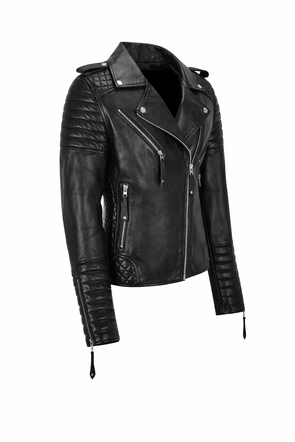 WLJ06 Classic Biker Fashion Womens Black Jacket Real Leather Biker Ladies Jacket 2260