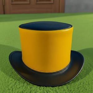 Handmade Yellow Black Zip Leather Top Hat Steampunk Cosplay Festival Costume Style