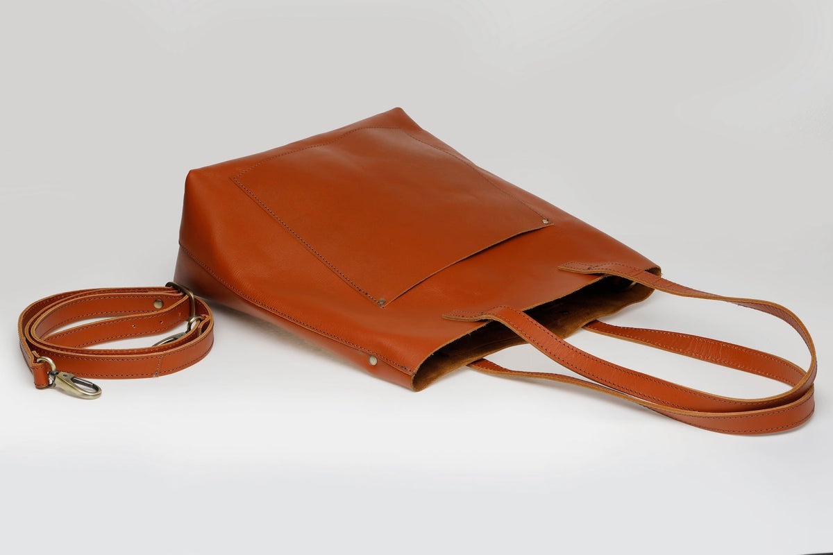 classic leather tote bag - saddle brown