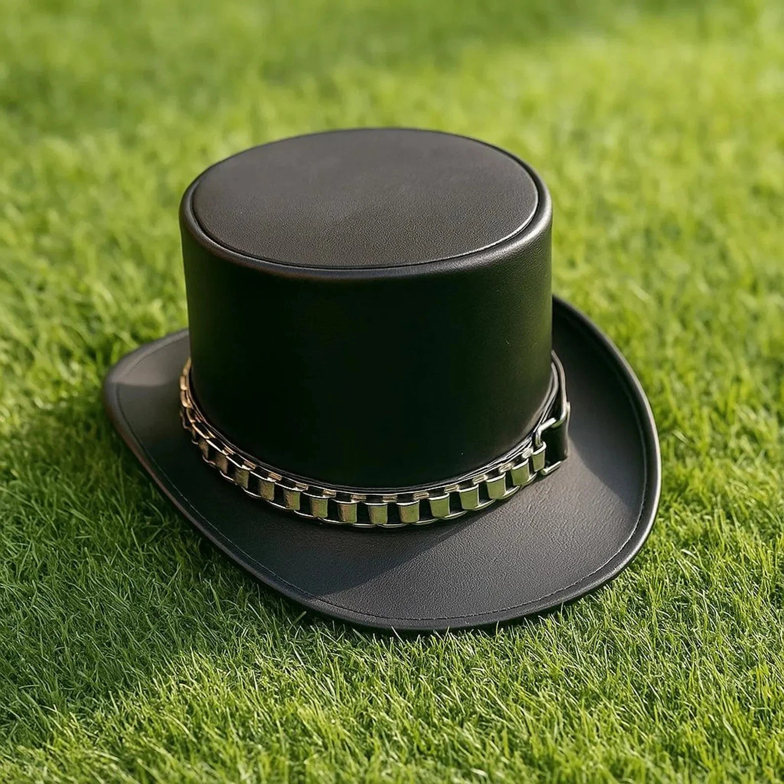 Handmade Full Grain Leather Top Hat Steampunk Gothic Cosplay