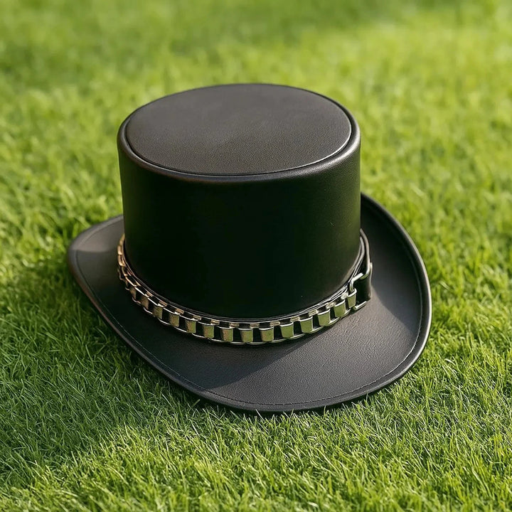 Handmade Full Grain Leather Top Hat Steampunk Gothic Cosplay