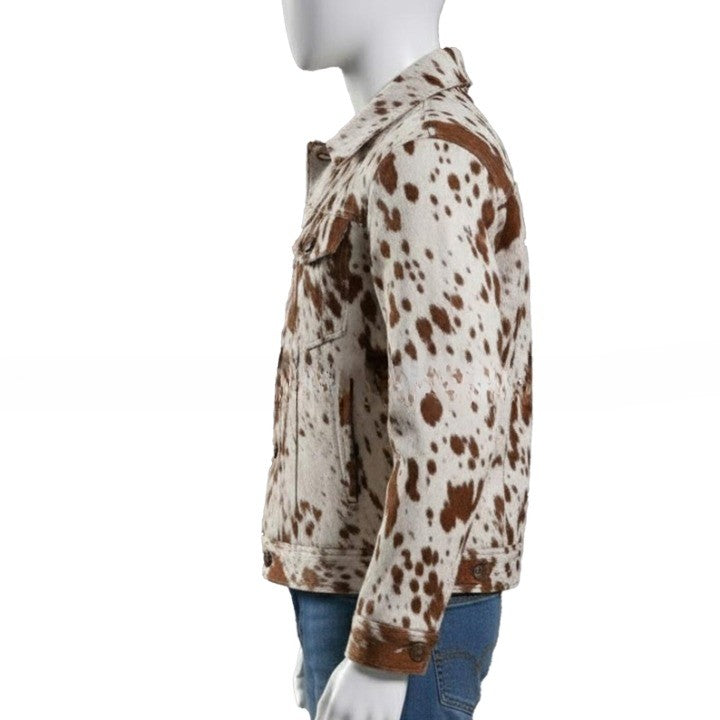 Mens Hair On Cowhide Leather Trucker Jacket  Western Style