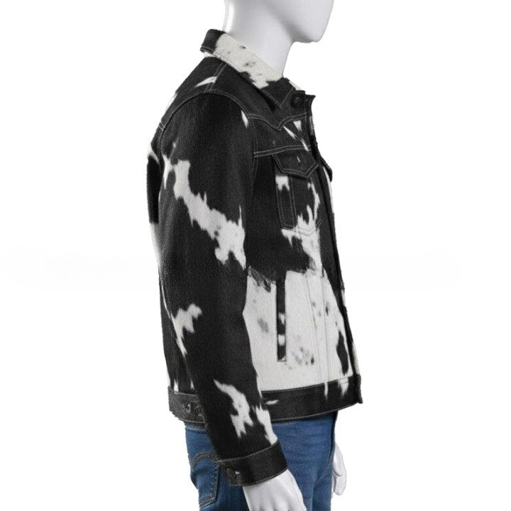 Men’s Designer Black Cowhide Denim Jacket – Premium Casual Look