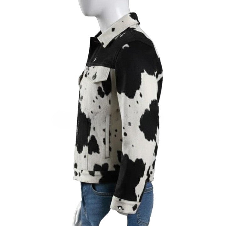 Black & White Cowhide Style Jacket – Trendy Men’s Statement Piece