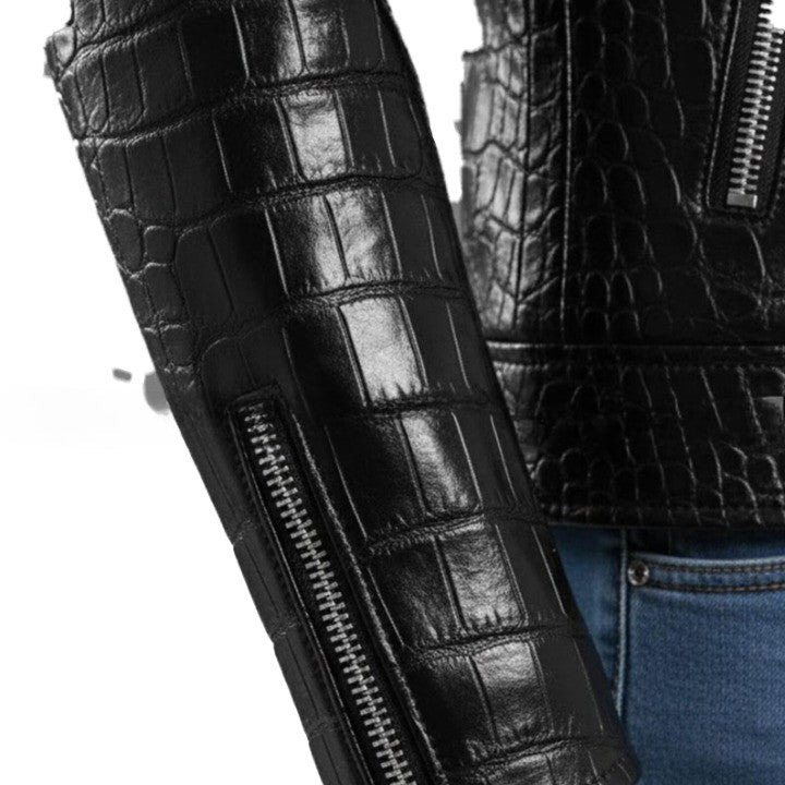 Luxury Black Crocodile Pattern Leather Jacket for Men Genuine Leather Biker Motorcycle Jackets