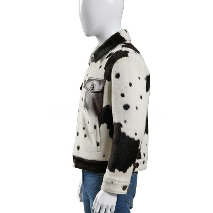Men’s Cowhide Leather Jacket – Black & White Western Style