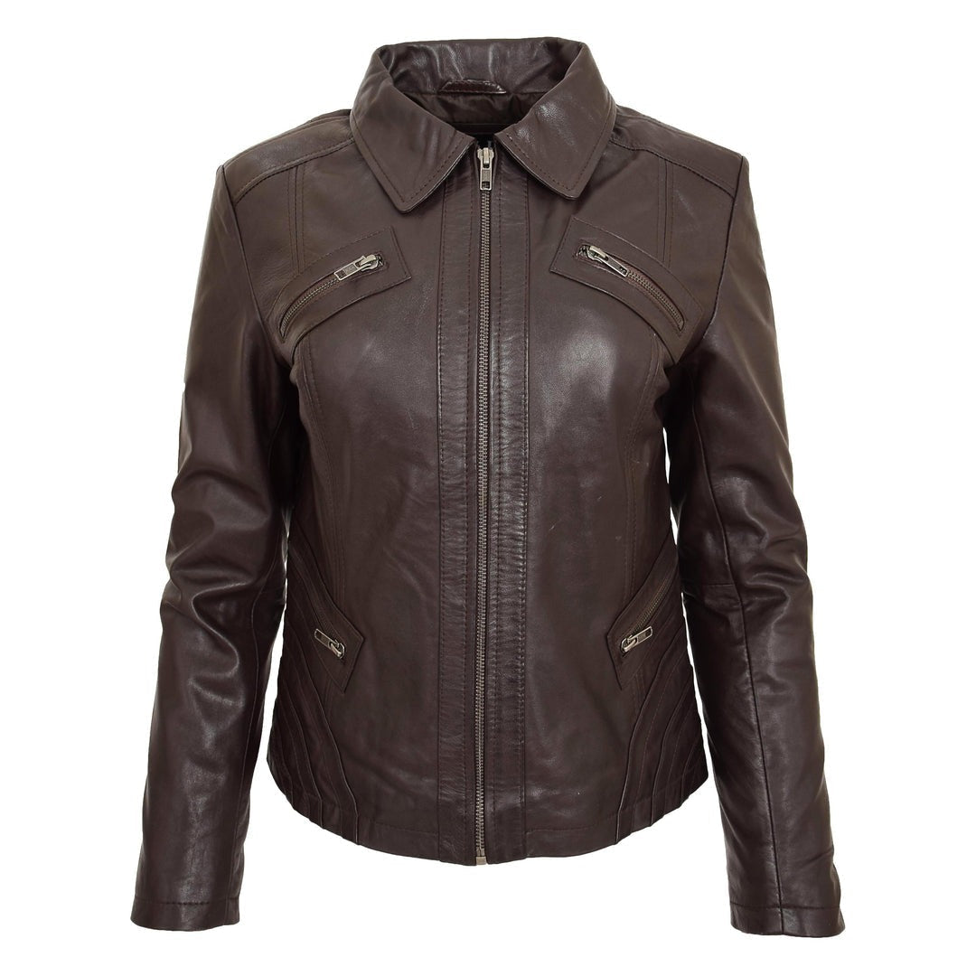 Womens Classic Leather Biker Zip Box Jacket Nova Black