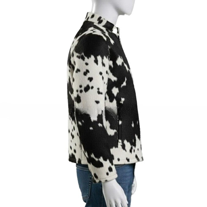 Mens Hair On Cowhide Leather Jacket  Black  White Trucker Style