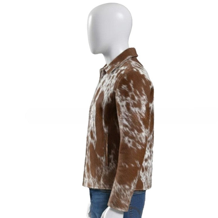 Mens Mocha Brown Zip Leather Jacket with All Over Marbled Texture  Sleek Everyday Casual Wear
