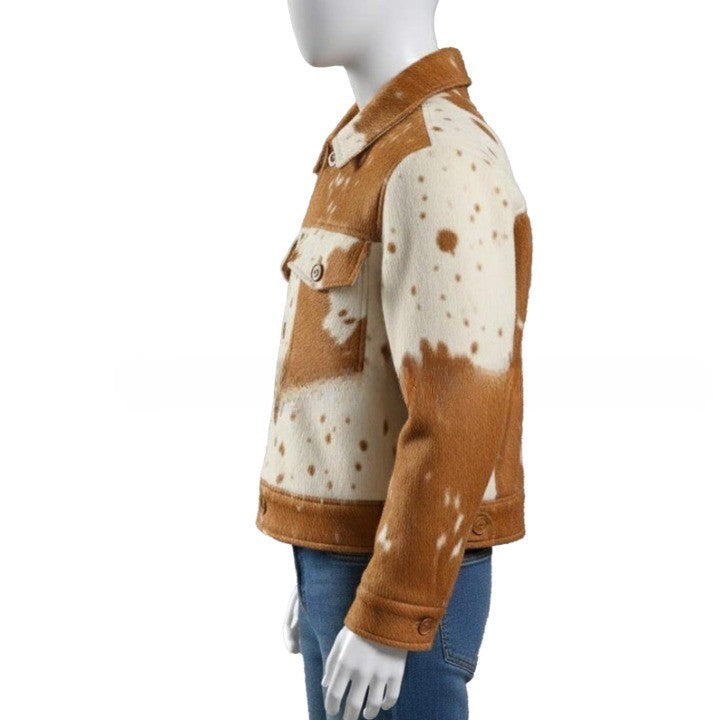 Mens Hair On Cowhide Trucker Jacket  Western Style Leather Coat