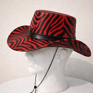Handmade Red Zebra Leather Cowboy Hat Statement Western Festival Hat