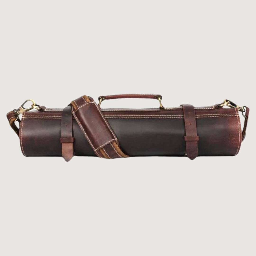 Walnut Brown Classic Leather Chef Knife Roll  10 Slots