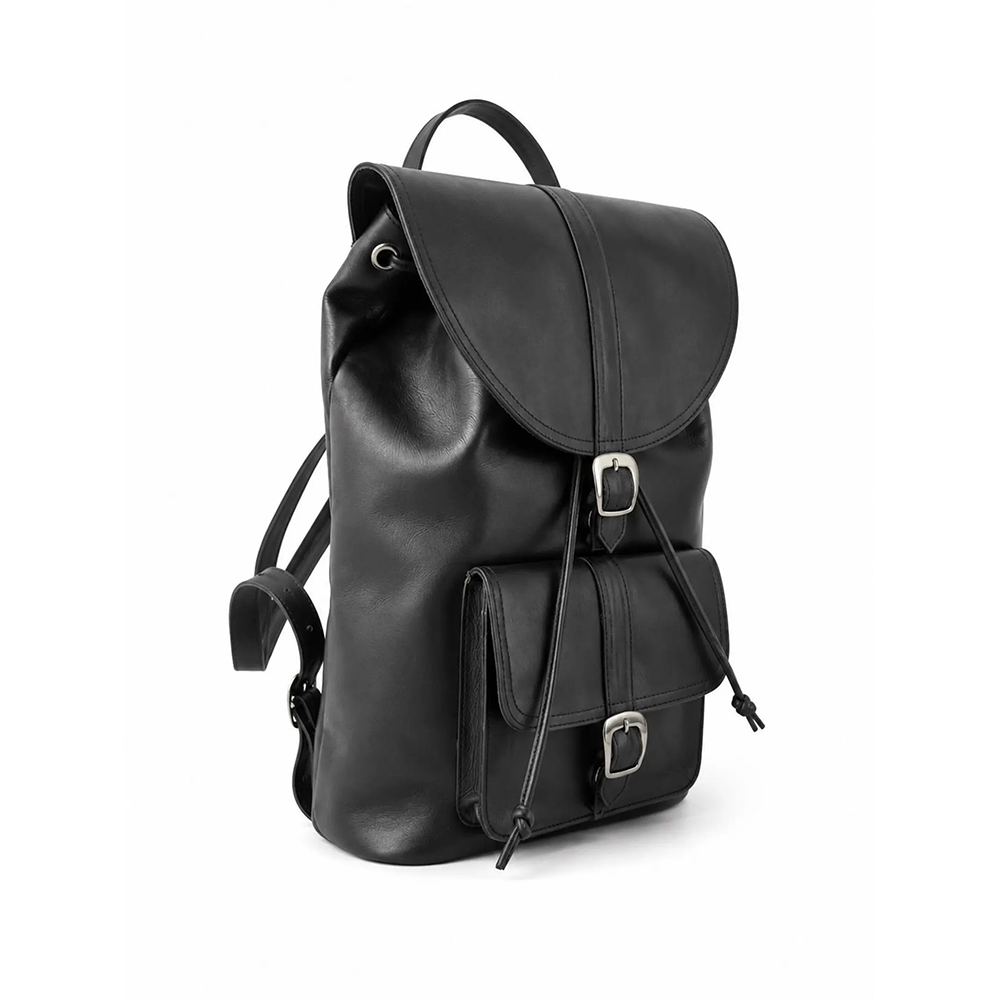 Handmade Black Leather Backpack  Minimalist Rucksack, Travel Daypack
