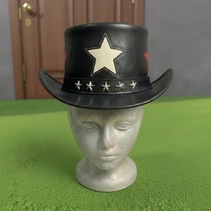 Handmade Black Leather Star Top Hat Steampunk Gothic Rockstar Cosplay Hat
