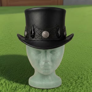 Handmade Black Leather Top Hat Gothic Steampunk Teardrop Band Festival Statement Style