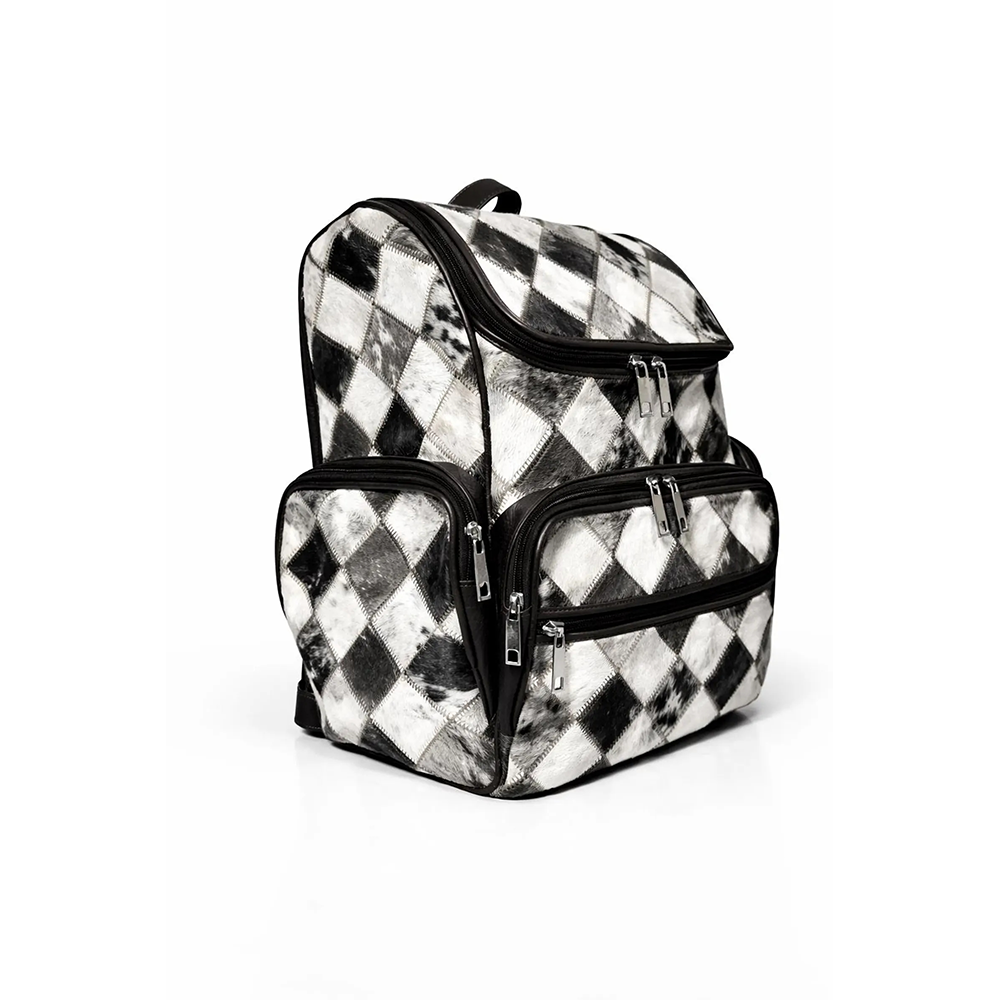 Handmade Cowhide Hairon Backpack  Diamond Patchwork Leather Rucksack.8