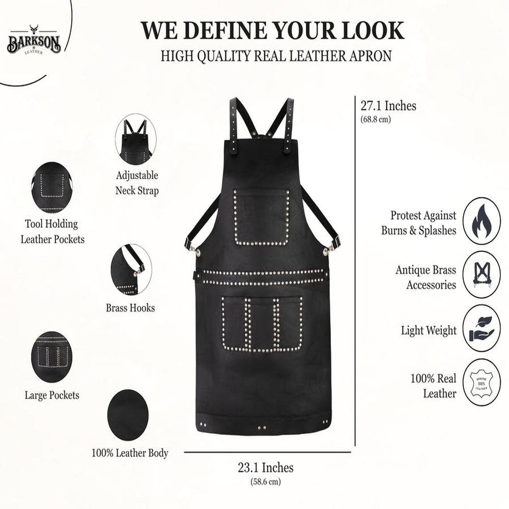 The Berkshire Black Leather Stud Apron