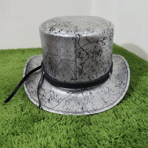Handmade Silver Leather Top Hat Steampunk Gothic Cowboy Skull Hat