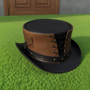 Handmade Black Brown Leather Top Hat Waisted Corset Style Gothic Steampunk Gift For Him