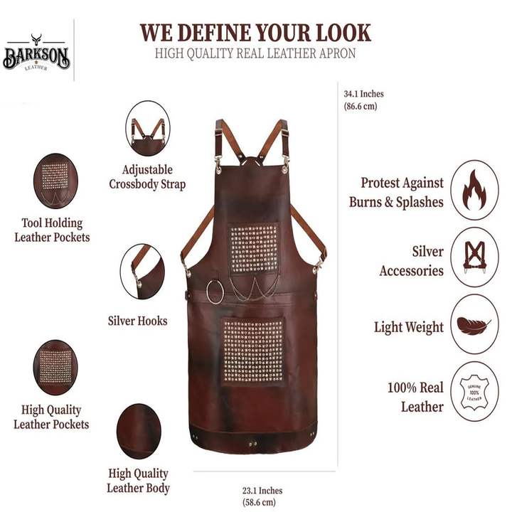 The Berkshire Leather Handmade studded bonded Apron Bartender Apron