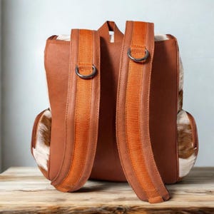 Tan  White Cowhide Backpack  Handmade Leather Rucksack
