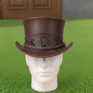 Handmade Brown Leather Steampunk Top Hat Victorian Gothic Costume Cosplay Hat