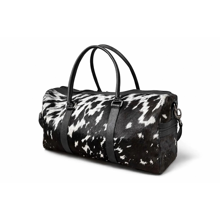 HairOn Cowhide Black and White Duffle Bag  Handmade Leather Weekender8