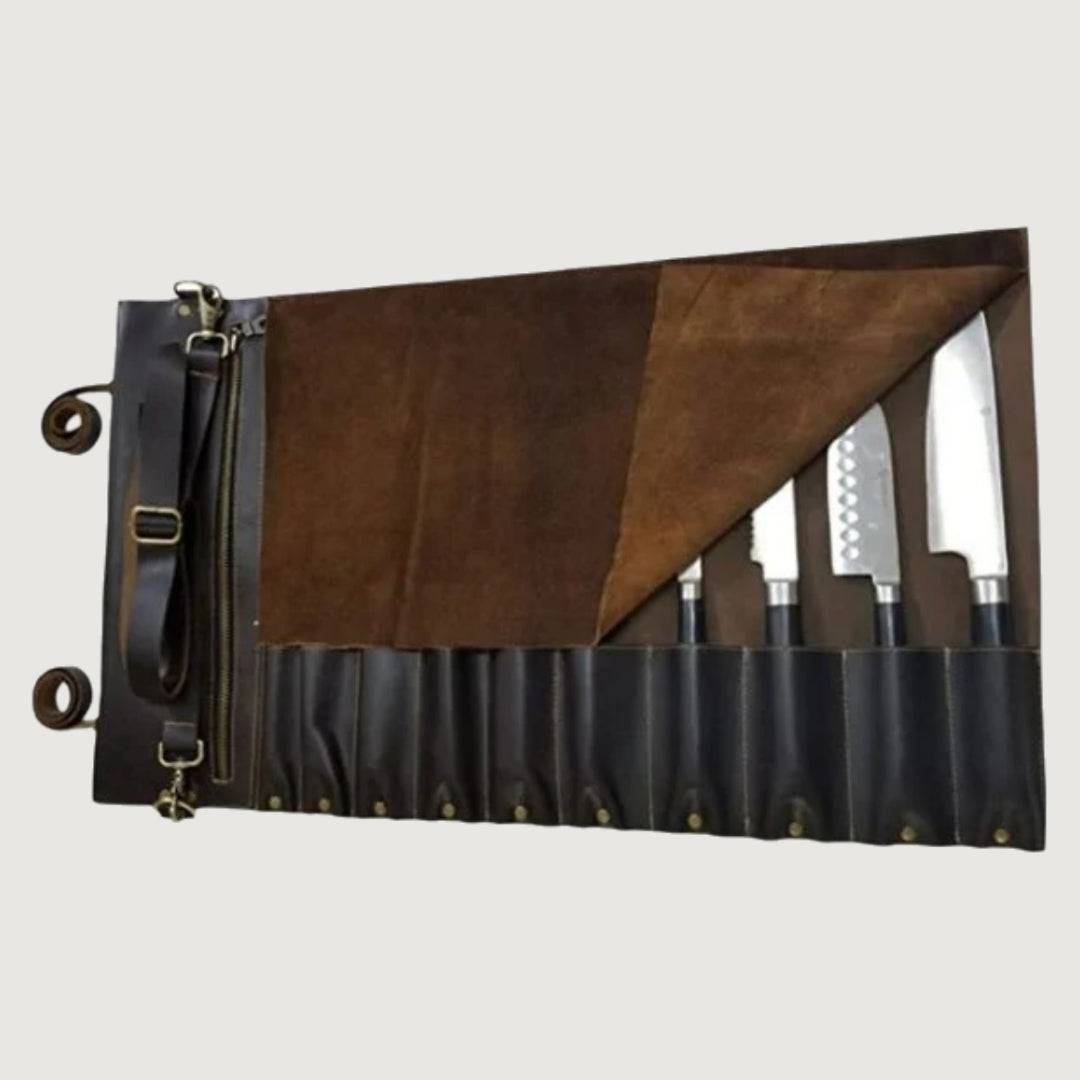 Brown Leather Knife Roll for Culinary Kits