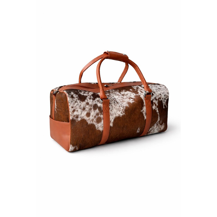 HairOn Cowhide Tan and white Duffle Bag  Handmade Leather Weekender1