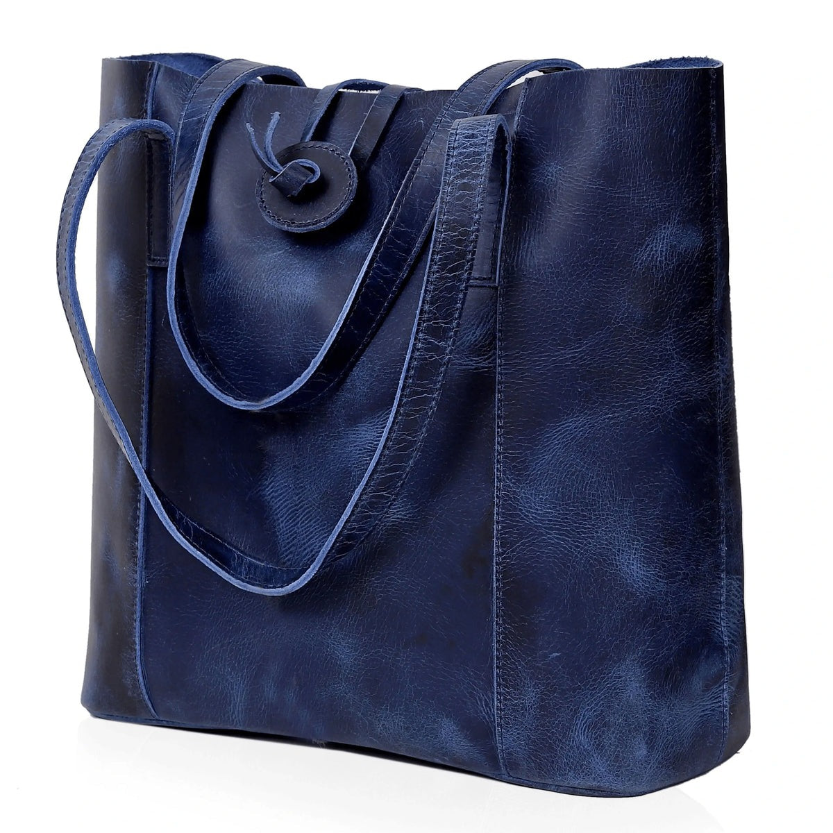 seinna leather tote bag- blue