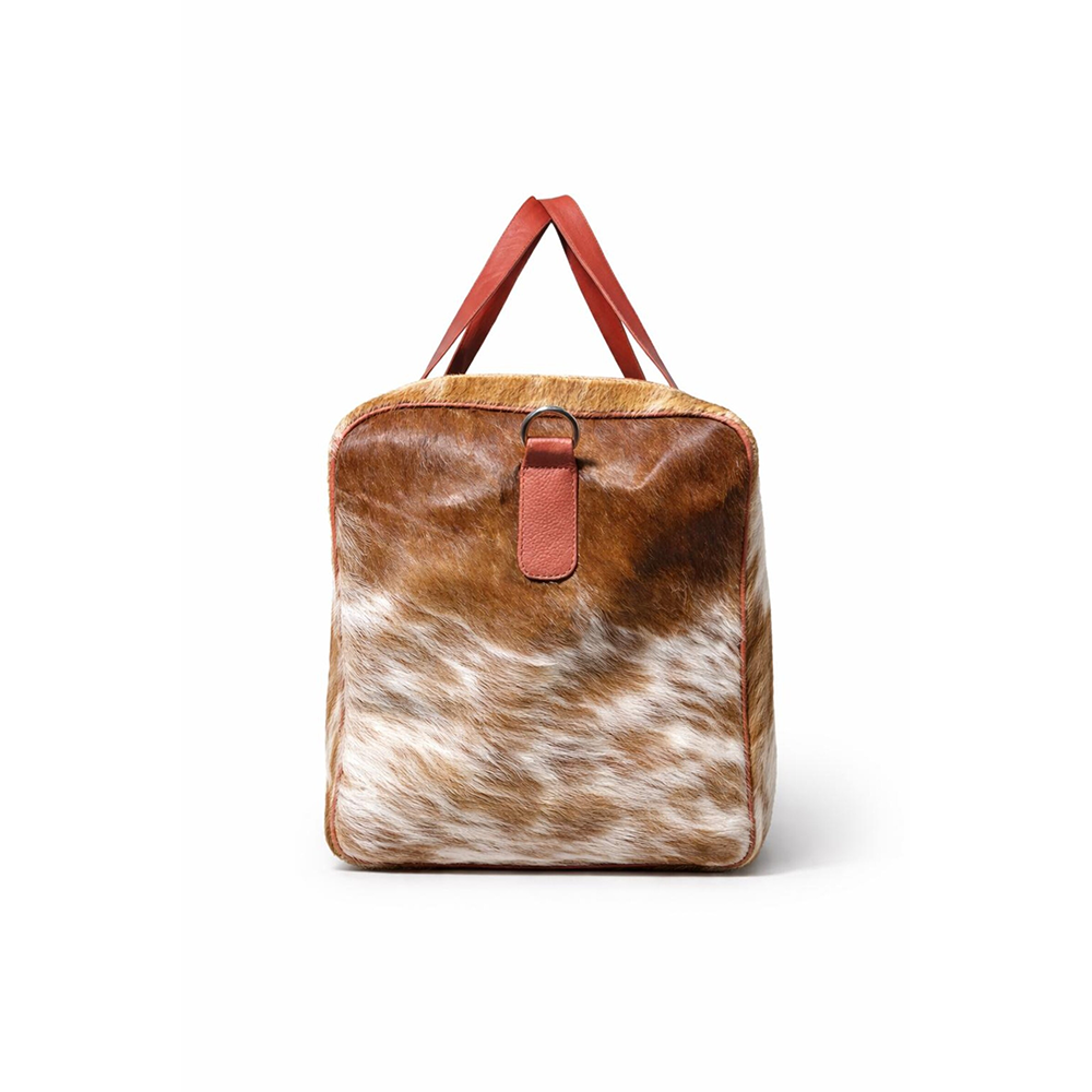Tan White Cowhide Duffle Bag  Genuine Leather Western Travel Weekender (22 Inch)