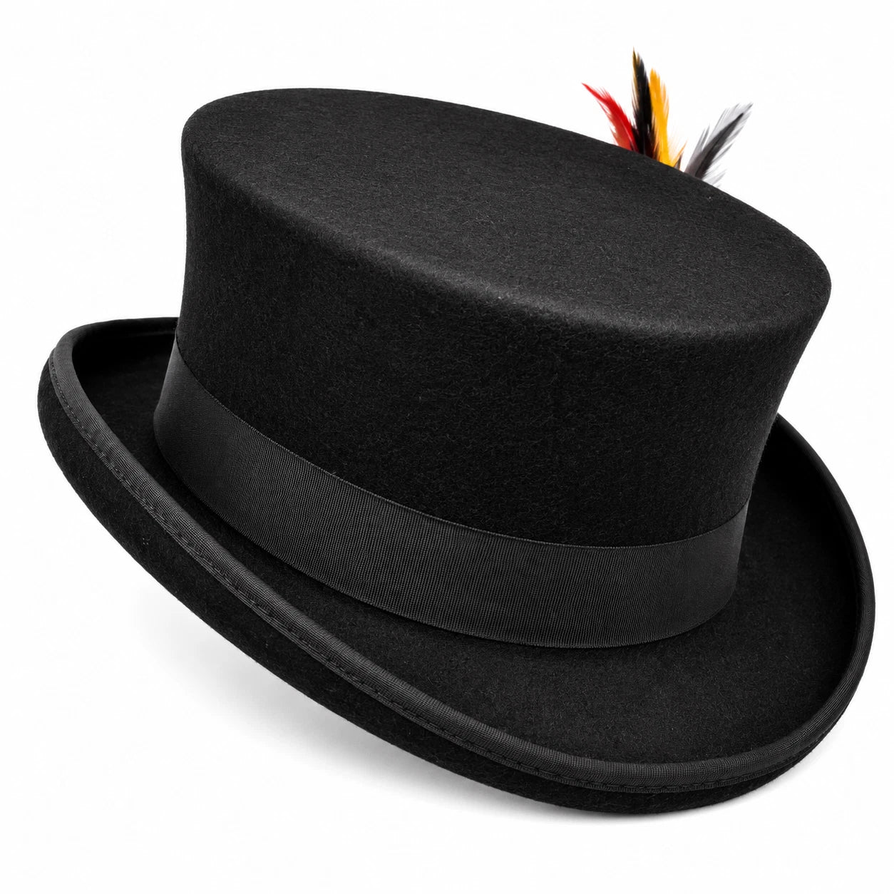 Black Felt Top Hat Removable Feather Steampunk Victorian Gothic Costume Men
