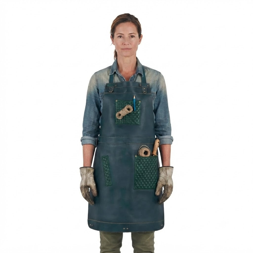 The City of London Leather Apron with handmade stitching on Leather pockets
