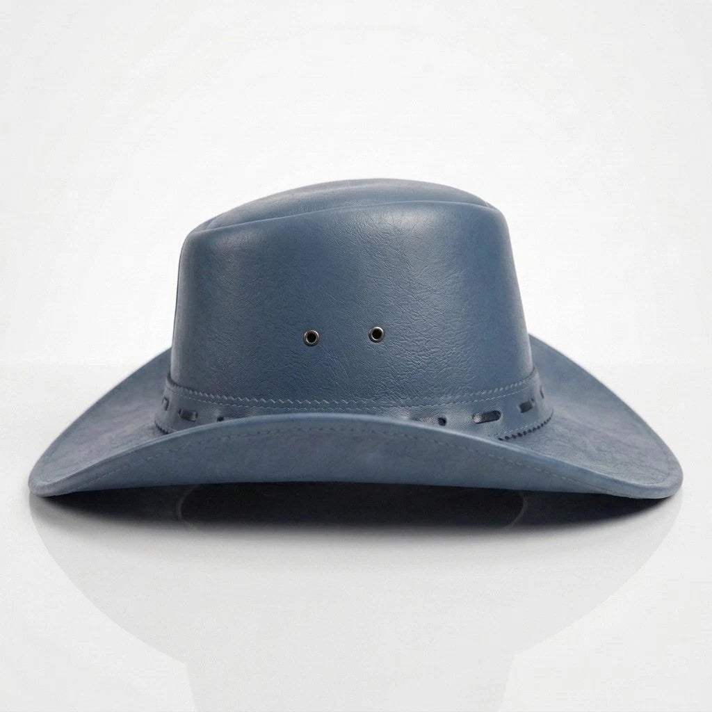 Handcrafted Leather Cowboy Hat  Heart Shape Crown  Luxury Blue Western Fedora