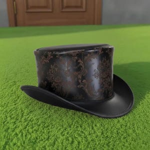 Handmade Unisex Black Leather Top Hat Steampunk Victorian Costume Hat