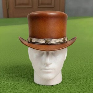 Handmade Brown Leather Top Hat  Victorian Steampunk Gothic Festival Hat